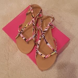 Dream Pairs- Pink and Multi-Color Strap Sandals 10